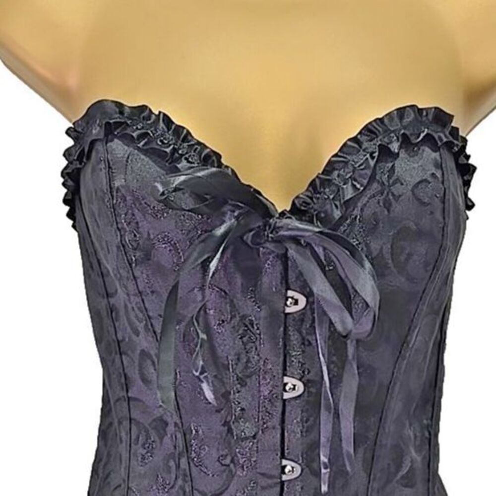 Black Lace Up Corset XL Bustier Boned Edwardian Regency Poet Renaissance Brocade